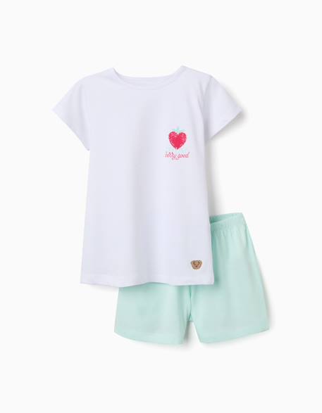 Pyjama en coton à manches courtes et imprimé cœur Blanc 1 - vertbaudet enfant 