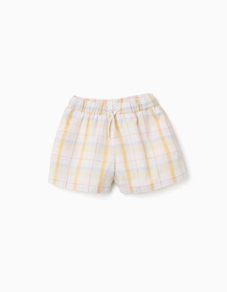 Short en coton à carreaux avec cordon de serrage b&s Blanc 1 - vertbaudet enfant 