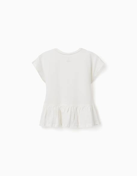 T-shirt en coton avec ourlet à volants Blanc+Jaune clair+Rose 2 - vertbaudet enfant 