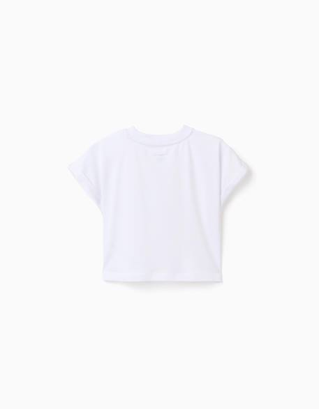 T-shirt court en coton avec fleurs à sequins Blanc 2 - vertbaudet enfant 