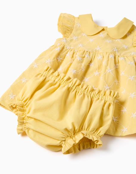 Robe en coton avec broderie et volants b&s Jaune clair 4 - vertbaudet enfant 