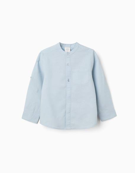 Chemise à manches longues en lin et coton avec col mao Blanc+Bleu clair+Bleu foncé+Jaune clair+Vert 5 - vertbaudet enfant 