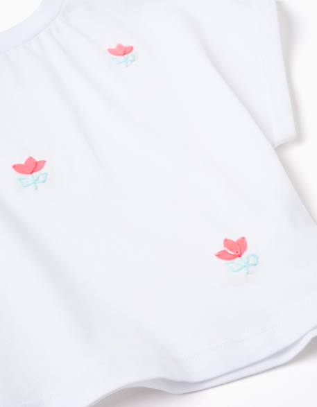T-shirt court en coton avec fleurs à sequins Blanc 3 - vertbaudet enfant 
