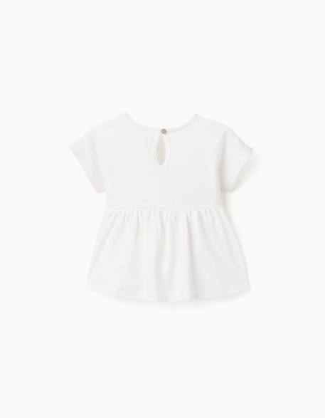 T-shirt en coton avec ourlet à volants Blanc+Rose 2 - vertbaudet enfant 