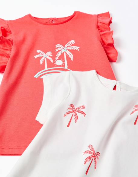 Lot de 2 t-shirts en coton avec imprimé palmiers Bleu clair+Rose 7 - vertbaudet enfant 