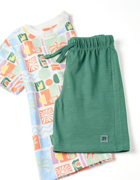 T-shirt en coton avec imprimé plage + short Vert foncé 3 - vertbaudet enfant 