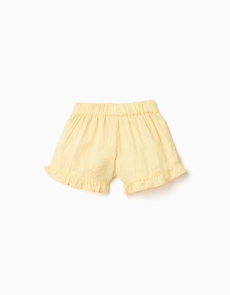 Short en coton avec volants et broderie Jaune clair 2 - vertbaudet enfant 