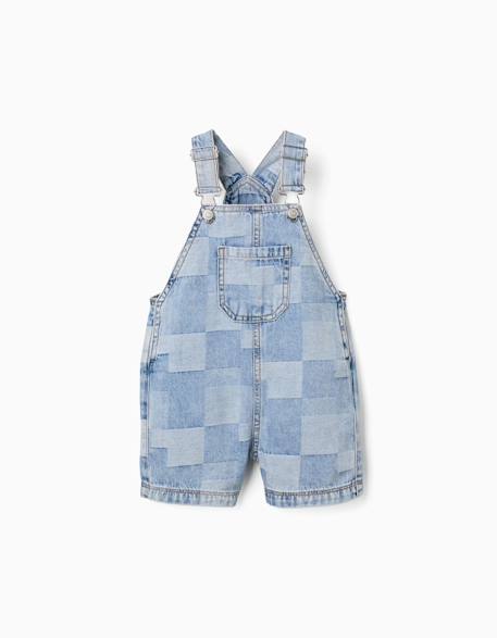 Salopette courte en jean à carreaux Bleu clair 1 - vertbaudet enfant 