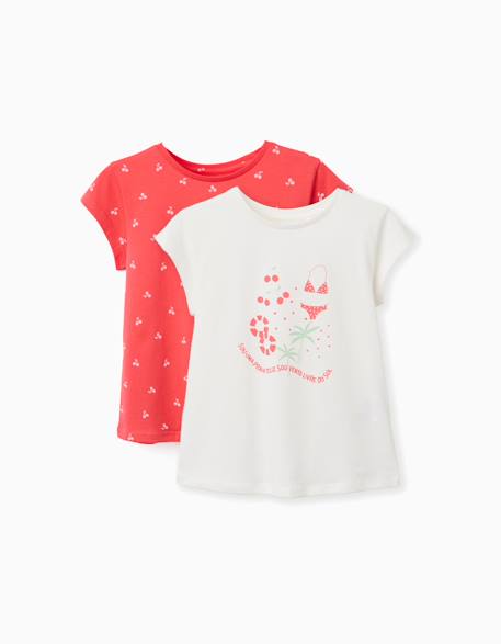 Lot de 2 t-shirts en coton avec imprimés d'été Bleu clair+Jaune clair+Rose 9 - vertbaudet enfant 