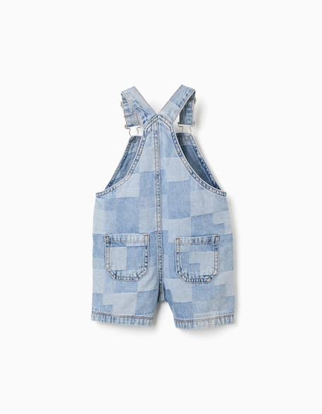 Salopette courte en jean à carreaux Bleu clair 2 - vertbaudet enfant 