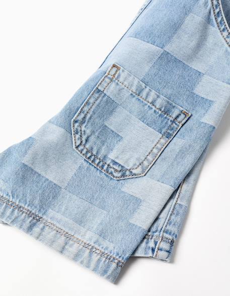 Salopette courte en jean à carreaux Bleu clair 4 - vertbaudet enfant 