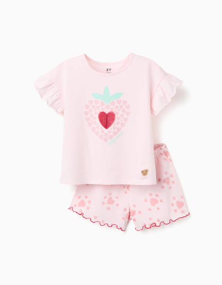 Pyjama à manches courtes en coton avec imprimés cœur Rose 1 - vertbaudet enfant 
