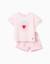 Pyjama à manches courtes en coton avec imprimés cœur Rose 1 - vertbaudet enfant 