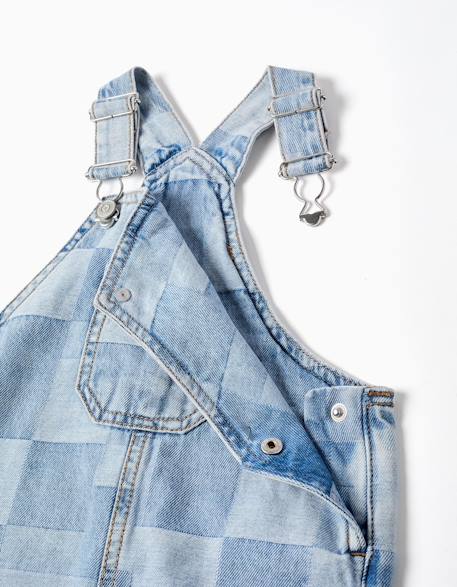 Salopette courte en jean à carreaux Bleu clair 3 - vertbaudet enfant 
