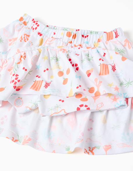 Jupe-short en coton avec motif plage et taille élastique Blanc 4 - vertbaudet enfant 