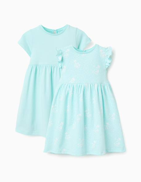 Lot de 2 robes à manches courtes unies/imprimées Bleu clair 1 - vertbaudet enfant 
