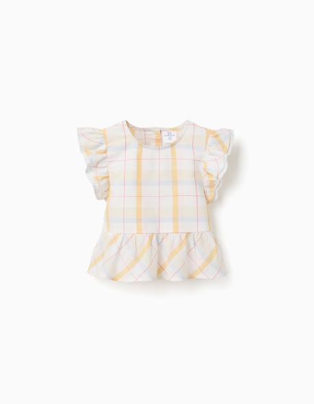 Blouse en coton à carreaux avec volants b&s Blanc 2 - vertbaudet enfant 