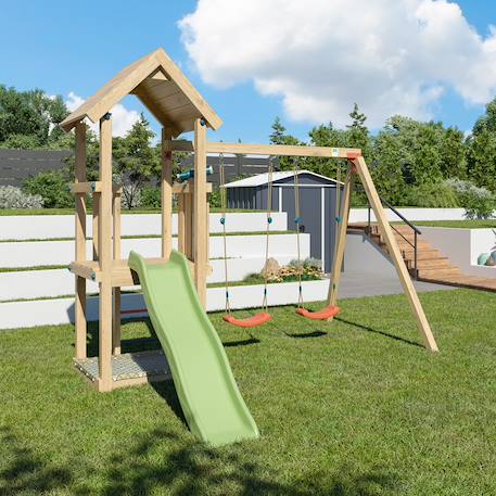 Aire de jeux avec toboggan easy xplorer 2 pour 6 enfants Bois 6 - vertbaudet enfant 