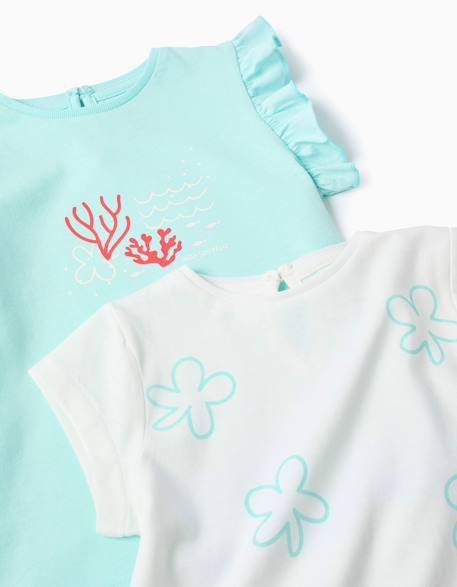 Lot de 2 t-shirts en coton avec imprimé palmiers Bleu clair+Rose 3 - vertbaudet enfant 