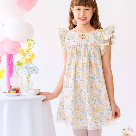 Robe cérémonie  fleurie liberty   appoline Bleu fleuri rose vert+Jaune rose bleu 9 - vertbaudet enfant 