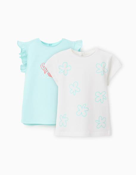 Lot de 2 t-shirts en coton avec imprimé palmiers Bleu clair+Rose 1 - vertbaudet enfant 