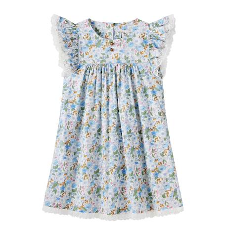 Robe cérémonie  fleurie liberty   appoline Bleu fleuri rose vert+Jaune rose bleu 1 - vertbaudet enfant 