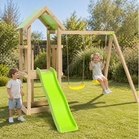 Aire de jeux avec toboggan en bois easy xperience trigano - 6 enfants Bois 1 - vertbaudet enfant 