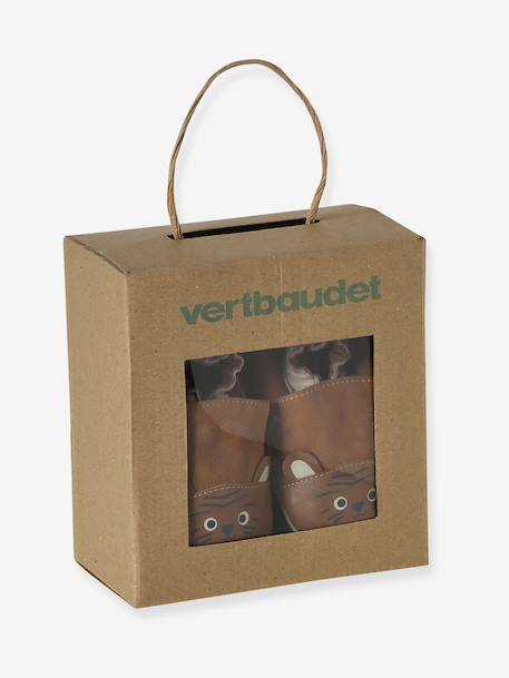 Chaussons bébé cuir élastiqués chocolat 6 - vertbaudet enfant 