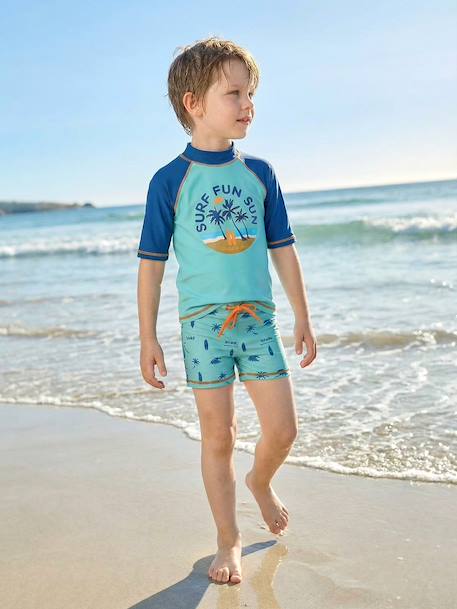 Ensemble de bain garçon T-shirt anti-UV + short bleu turquoise/pétrole 1 - vertbaudet enfant 