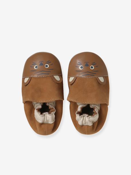 Chaussons bébé cuir élastiqués chocolat 2 - vertbaudet enfant 
