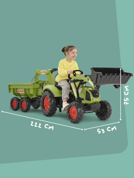 Tractopelle à pédales avec excavatrice arrière, selle pivotante et remorque double essieux basculante Bleu new holland+Jaune komatsu+Orange+Vert claas 23 - vertbaudet enfant 