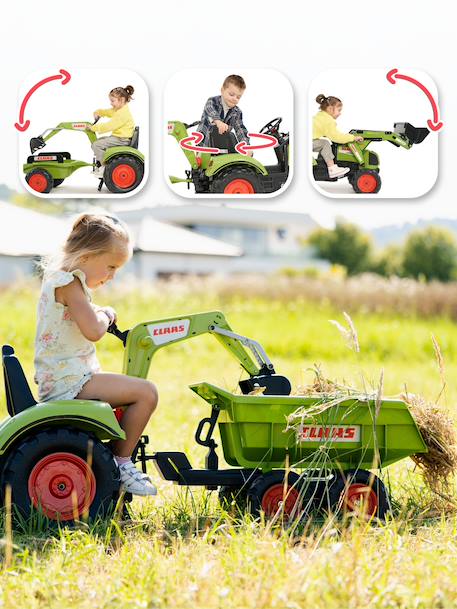 Tractopelle à pédales avec excavatrice arrière, selle pivotante et remorque double essieux basculante Bleu new holland+Jaune komatsu+Orange+Vert claas 21 - vertbaudet enfant 