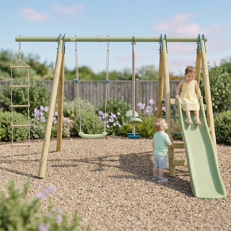 Portique balançoire et toboggan techwood oreka 2 pour enfants Bois 1 - vertbaudet enfant 