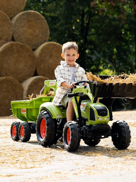 Tractopelle à pédales avec excavatrice arrière, selle pivotante et remorque double essieux basculante Bleu new holland+Jaune komatsu+Orange+Vert claas 19 - vertbaudet enfant 