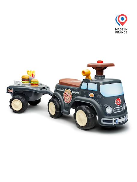 Porteur chantier avec assise ouvrante et volant directionnel avec klaxon, remorque et jeux de sable Gris anthracite+Jaune JCB+Jaune Volvo 4 - vertbaudet enfant 