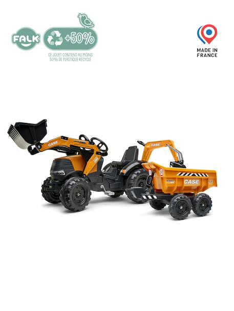 Tractopelle à pédales avec excavatrice arrière, selle pivotante et remorque double essieux basculante Bleu new holland+Jaune komatsu+Orange+Vert claas 16 - vertbaudet enfant 