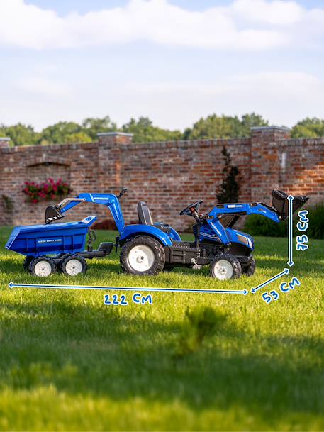 Tractopelle à pédales avec excavatrice arrière, selle pivotante et remorque double essieux basculante Bleu new holland+Jaune komatsu+Orange+Vert claas 5 - vertbaudet enfant 