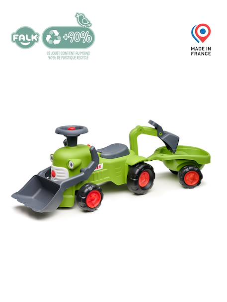 Porteur avec pelle frontale, excavatrice arrière et remorque Jaune+Vert 10 - vertbaudet enfant 