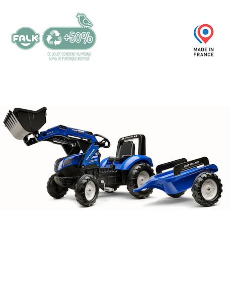 Tractopelle à pédales avec remorque Bleu New Holland+Jaune Vintage+Rouge+Rouge Massey Ferguson+Rouge nacré+Vert Claas+Vert vintage 4 - vertbaudet enfant 