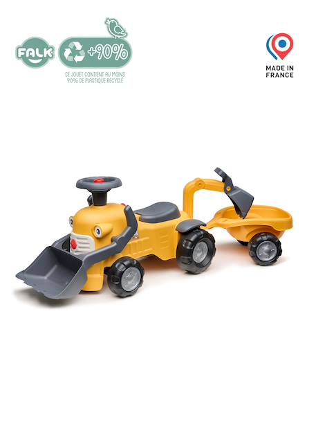 Porteur avec pelle frontale, excavatrice arrière et remorque Jaune+Vert 4 - vertbaudet enfant 