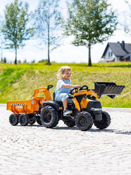 Tractopelle à pédales avec excavatrice arrière, selle pivotante et remorque double essieux basculante Bleu new holland+Jaune komatsu+Orange+Vert claas 13 - vertbaudet enfant 
