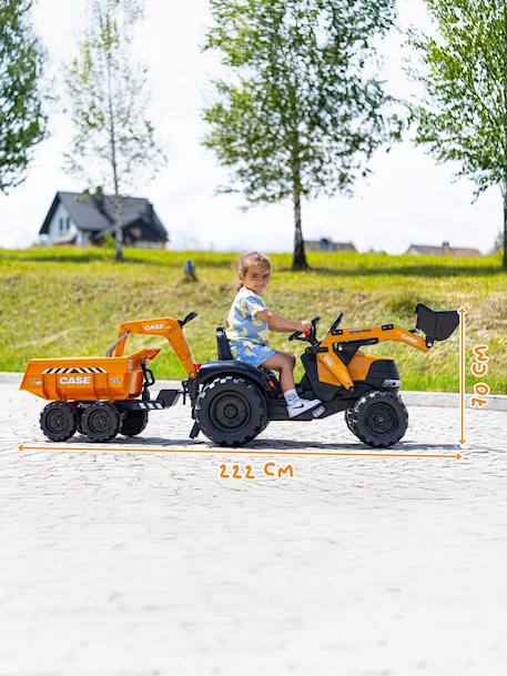 Tractopelle à pédales avec excavatrice arrière, selle pivotante et remorque double essieux basculante Bleu new holland+Jaune komatsu+Orange+Vert claas 17 - vertbaudet enfant 