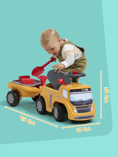 Porteur chantier avec assise ouvrante et volant directionnel avec klaxon, remorque et jeux de sable Gris anthracite+Jaune JCB+Jaune Volvo 16 - vertbaudet enfant 