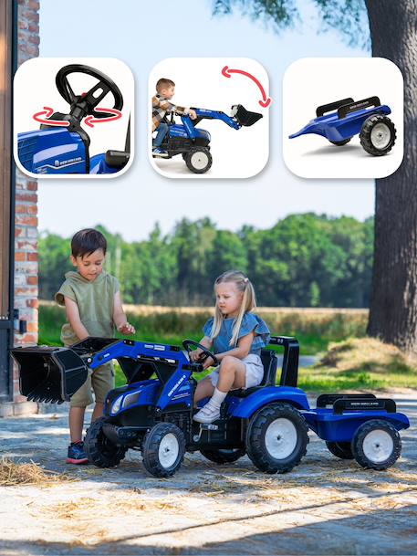 Tractopelle à pédales avec remorque Bleu New Holland+Jaune Vintage+Rouge+Rouge Massey Ferguson+Rouge nacré+Vert Claas+Vert vintage 3 - vertbaudet enfant 