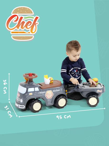 Porteur chantier avec assise ouvrante et volant directionnel avec klaxon, remorque et jeux de sable Gris anthracite+Jaune JCB+Jaune Volvo 5 - vertbaudet enfant 