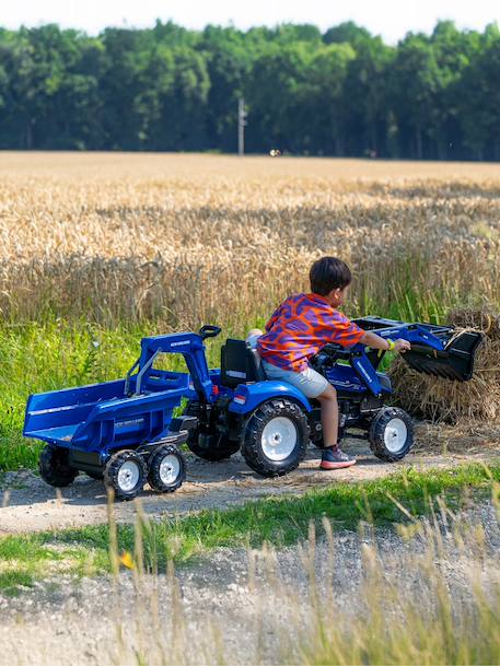 Tractopelle à pédales avec excavatrice arrière, selle pivotante et remorque double essieux basculante Bleu new holland+Jaune komatsu+Orange+Vert claas 2 - vertbaudet enfant 