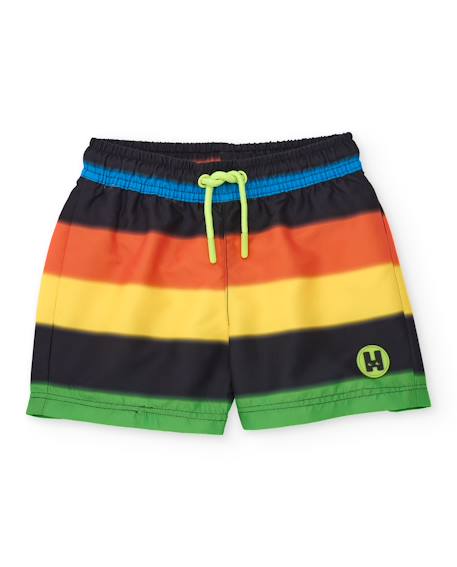 Garçon-Short de bain garçon en tissu tissé avec rayures multicolores