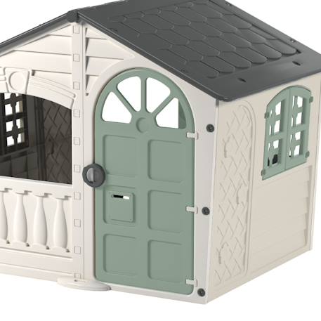 Cabane enfant avec balcon et fenêtres ouvrantes – maisonnette de jardin – dès 18 mois Blanc crème - gris - vert sauge 5 - vertbaudet enfant 