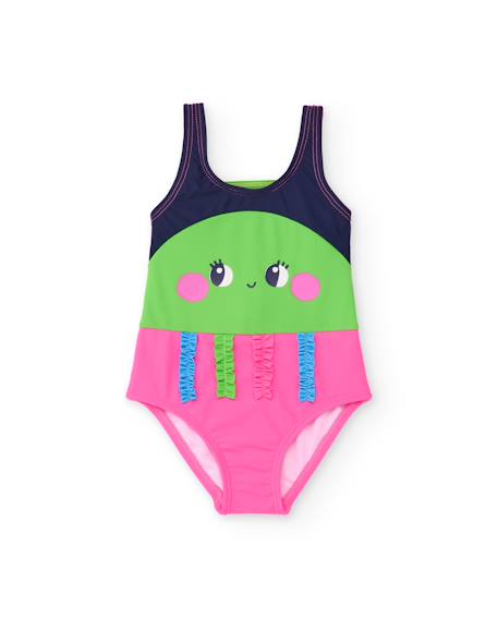 Maillot de bain fille en maille avec bretelles froncées Vert 1 - vertbaudet enfant 