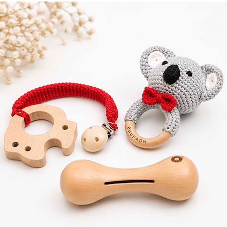 Coffret de 3 hochets en coton et bois naturel Elephant+Koala+Lapin 7 - vertbaudet enfant 